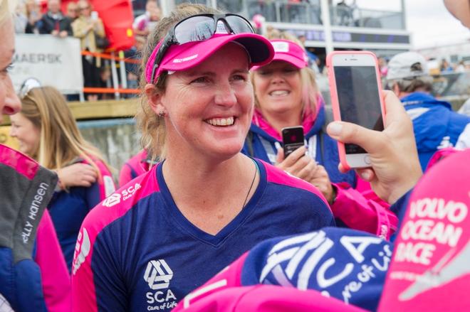 An exhausted, but exhilarated Stacey Jackson is ready to do another Volvo Ocean Race if given the chance. Credit Sara Strandlund /Team SCA / Gothenburg In-Port Race © Sara Strandlund